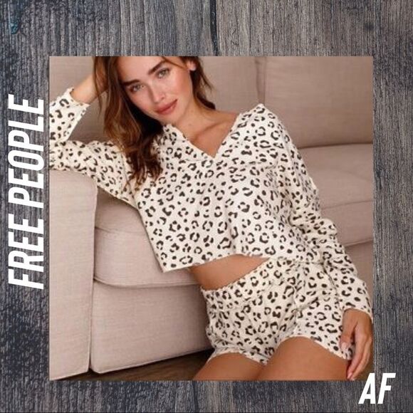 FREE PEOPLE INTIMATELY PJ WILD SIDE PJ SET CREAM & CHARCOAL MEDIUM & LARGE